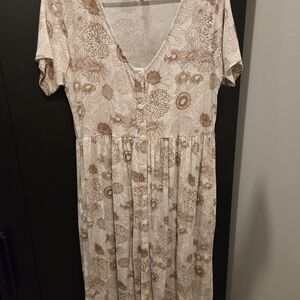 Kate Quinn Cream and Brown Floral Midi Dress